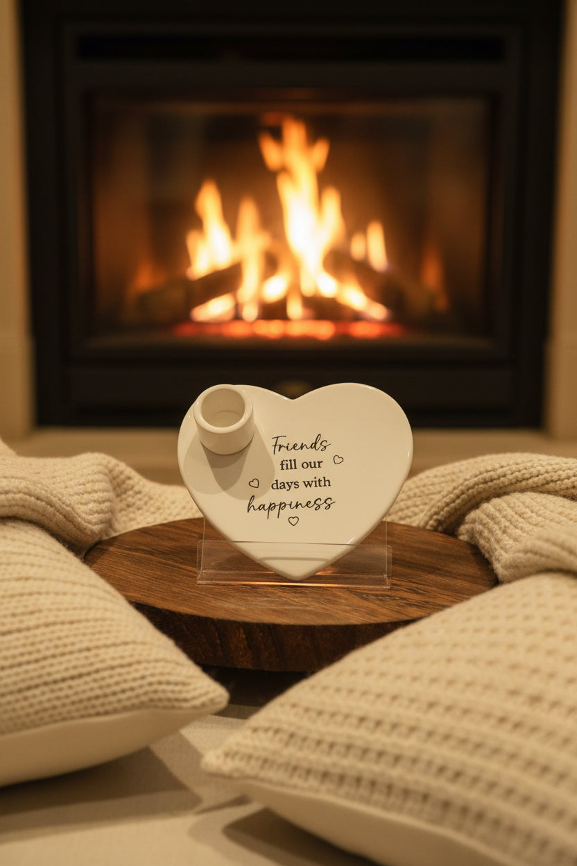 Ceramic Heart "Friends Are The Sunshine Of Life" Tealight Candle Holder