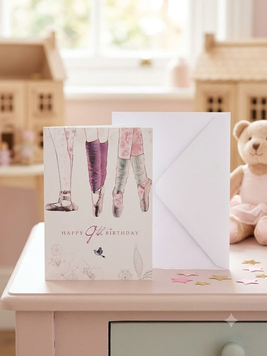 Happy 9th Birthday Ballet Card with watercolour ballet shoes design