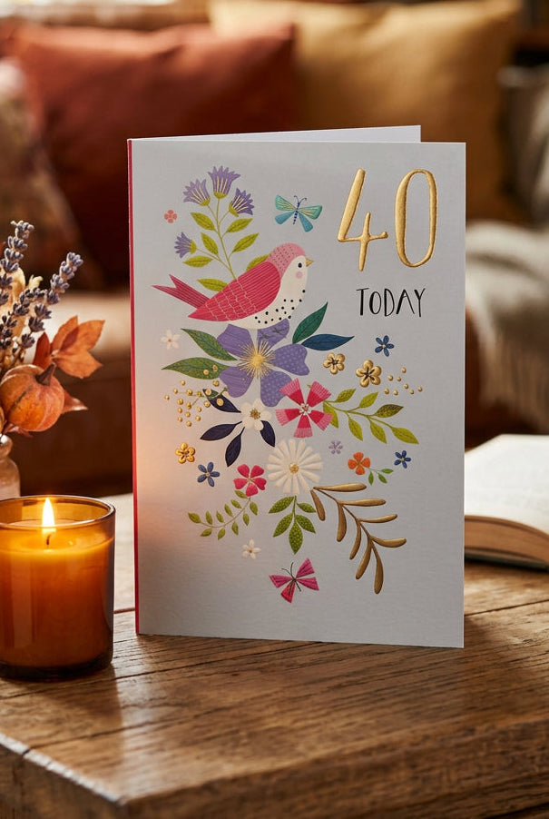 40 Today Bird & Floral Birthday Card