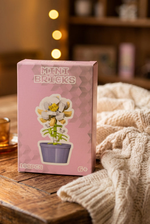 Mini Bricks White Flower in Pot – 100 Pieces