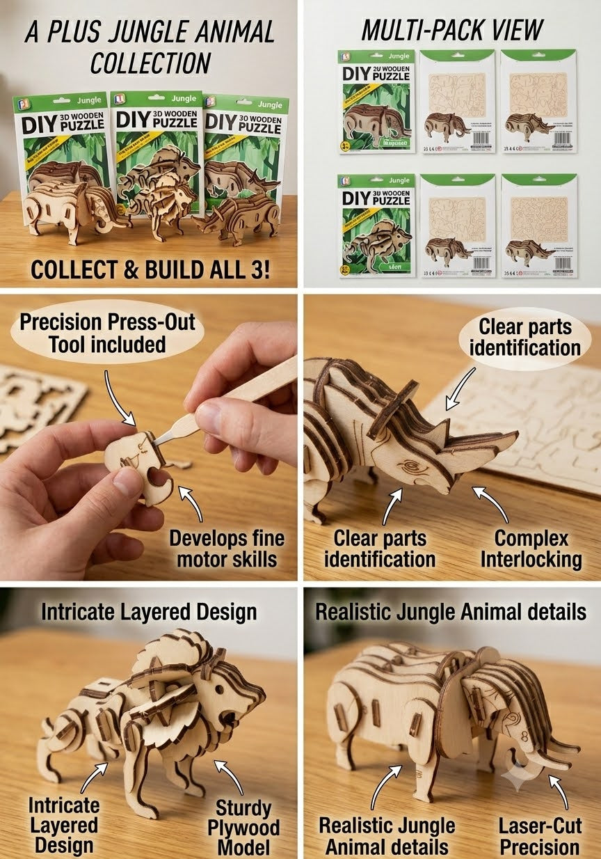 DIY 3D Wooden Puzzle – Jungle Animals