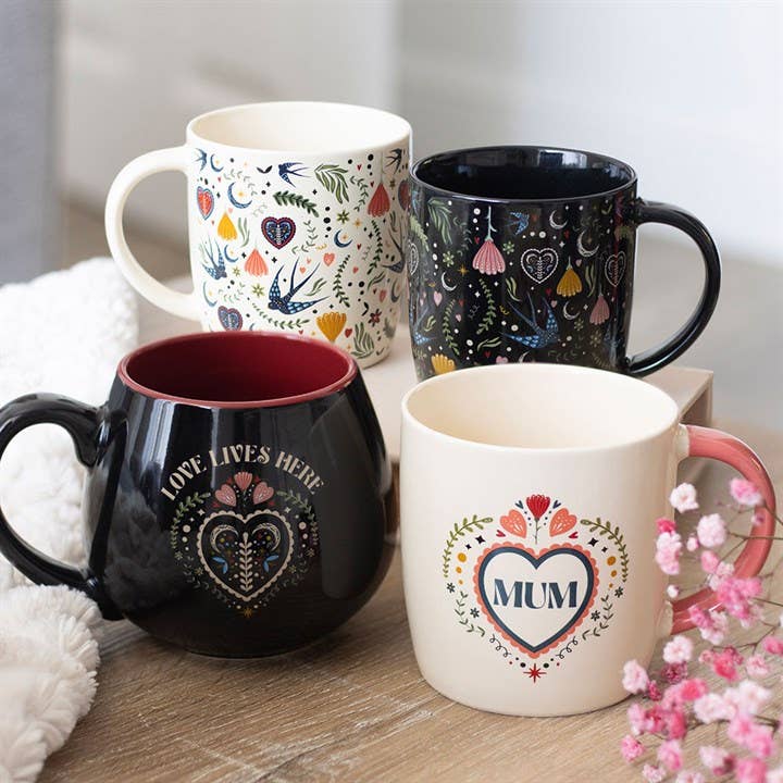 Cream Folk Floral Print Mug