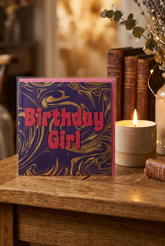 Birthday Girl Purple Marble Card
