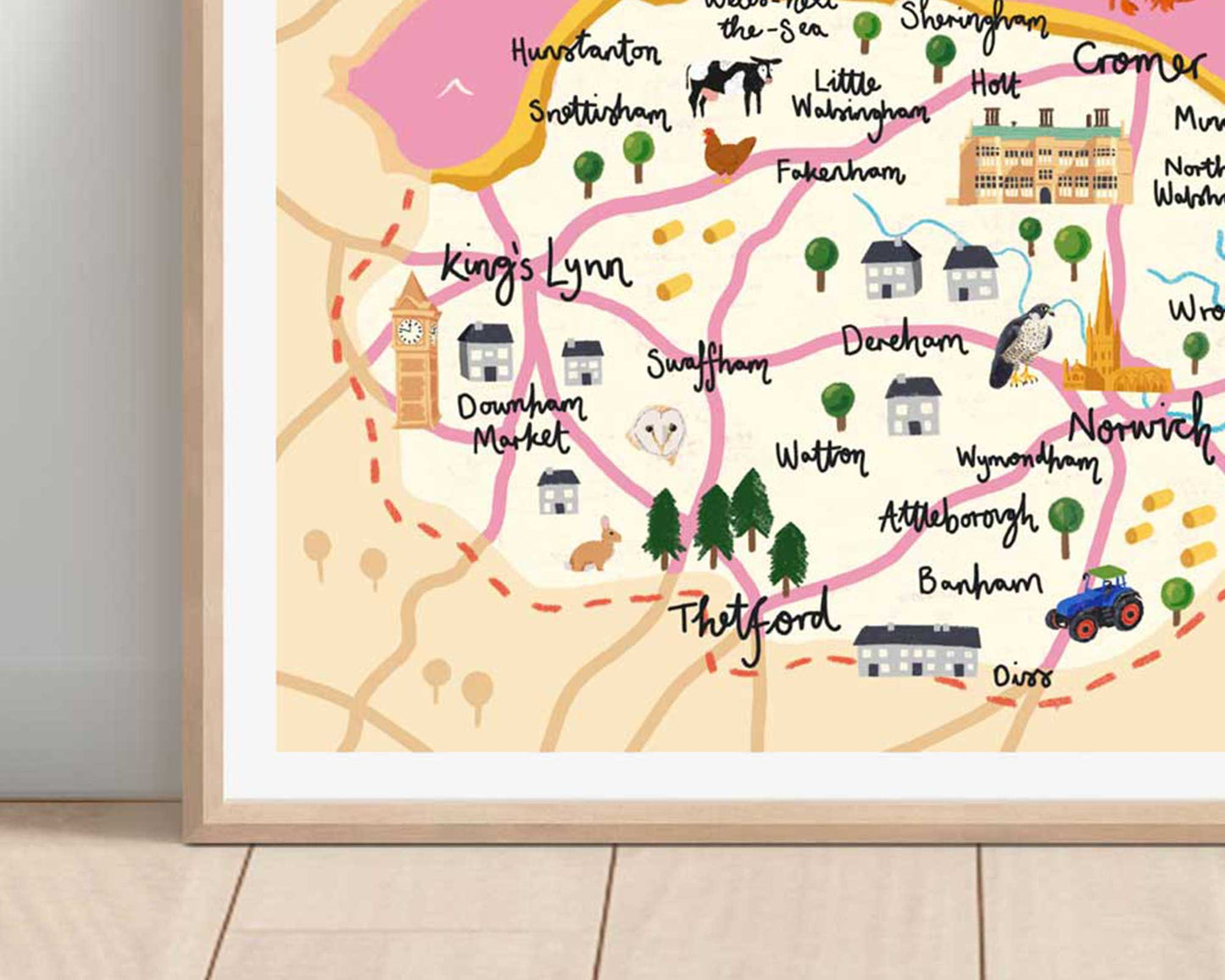 Norfolk Illustrated Map Art Print |A4