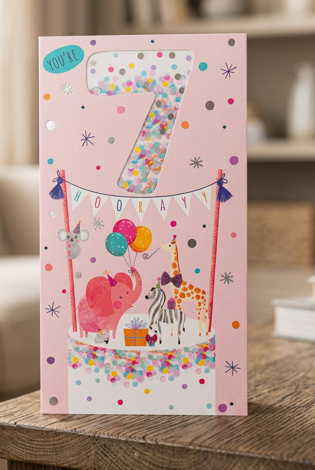 You're 7 Hooray! Animal Birthday Greeting Card