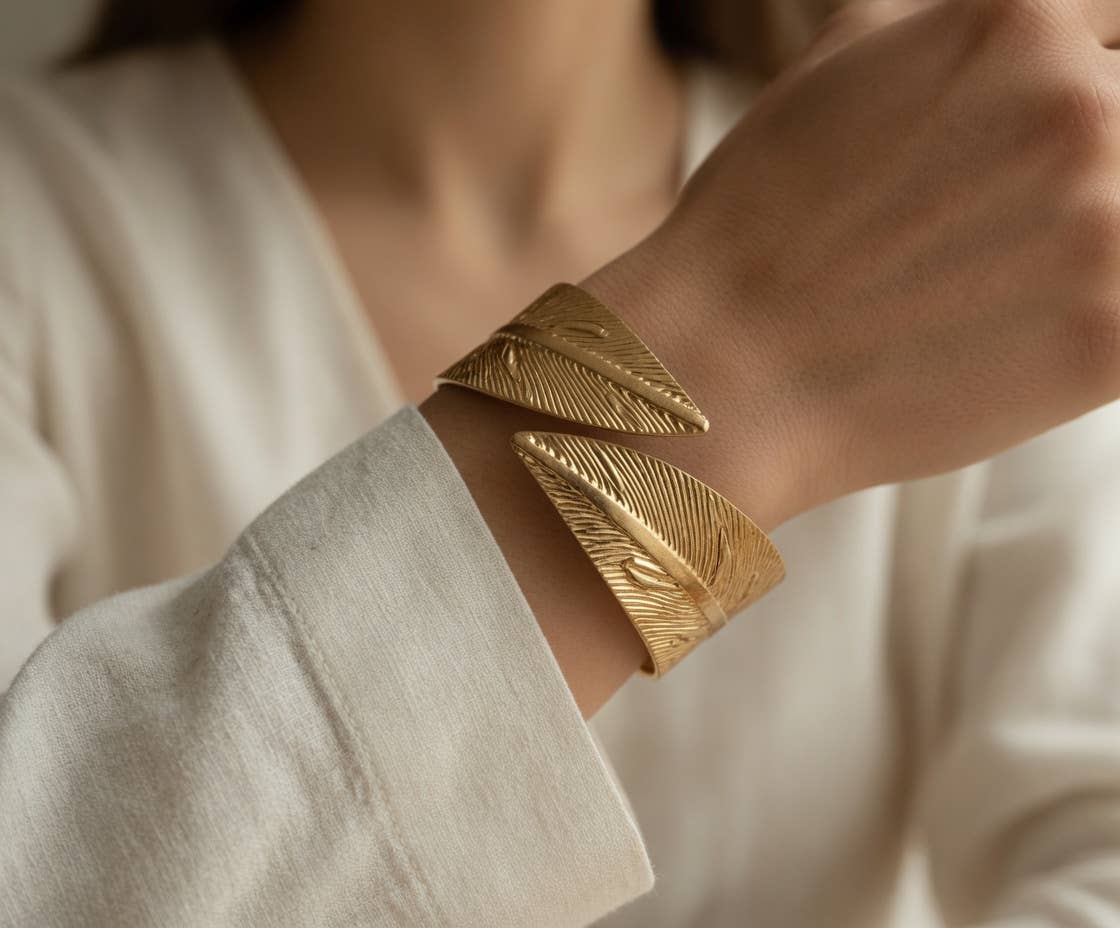 Leaf Design Cuff Bangle – Gold