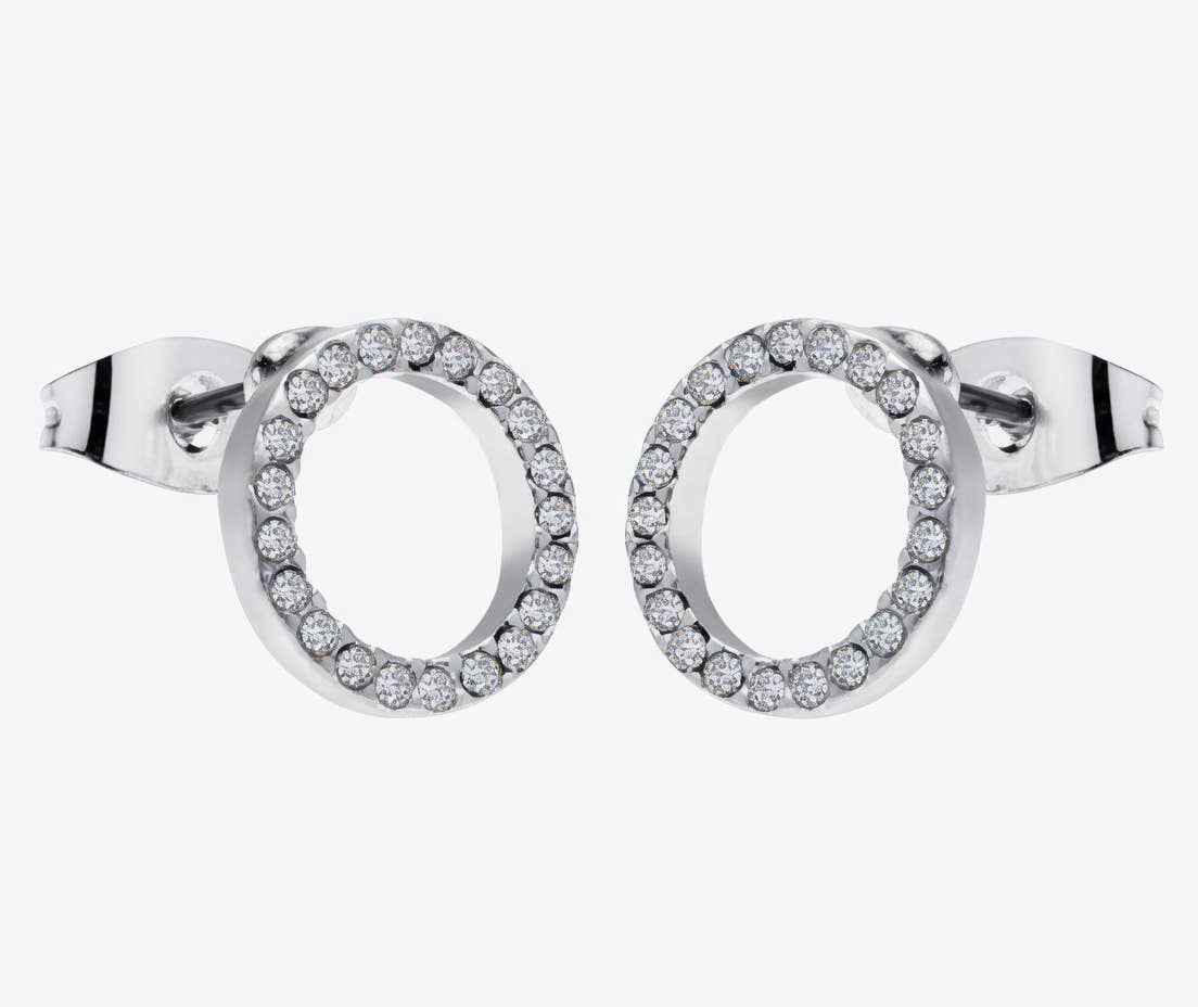 Crystal Detailed Circle Earrings – Silver