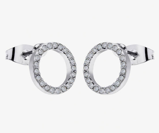 Crystal Detailed Circle Earrings – Silver