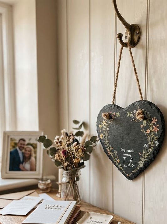 Days Until We Say I Do Slate Hanging Heart