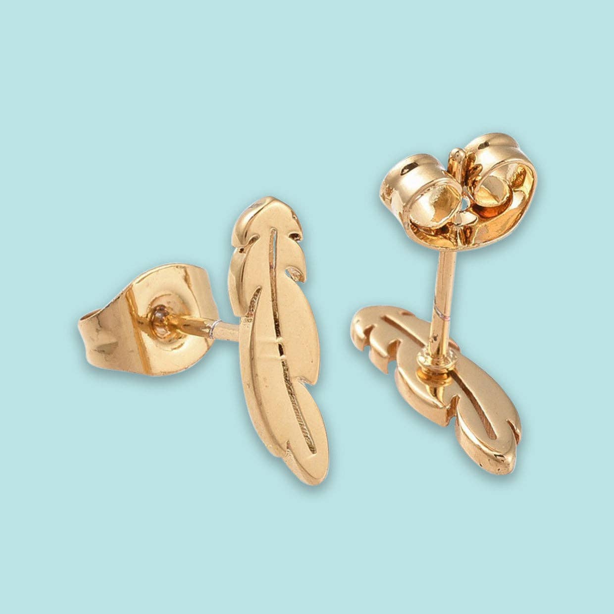 Golden Feathers - Stud Earrings