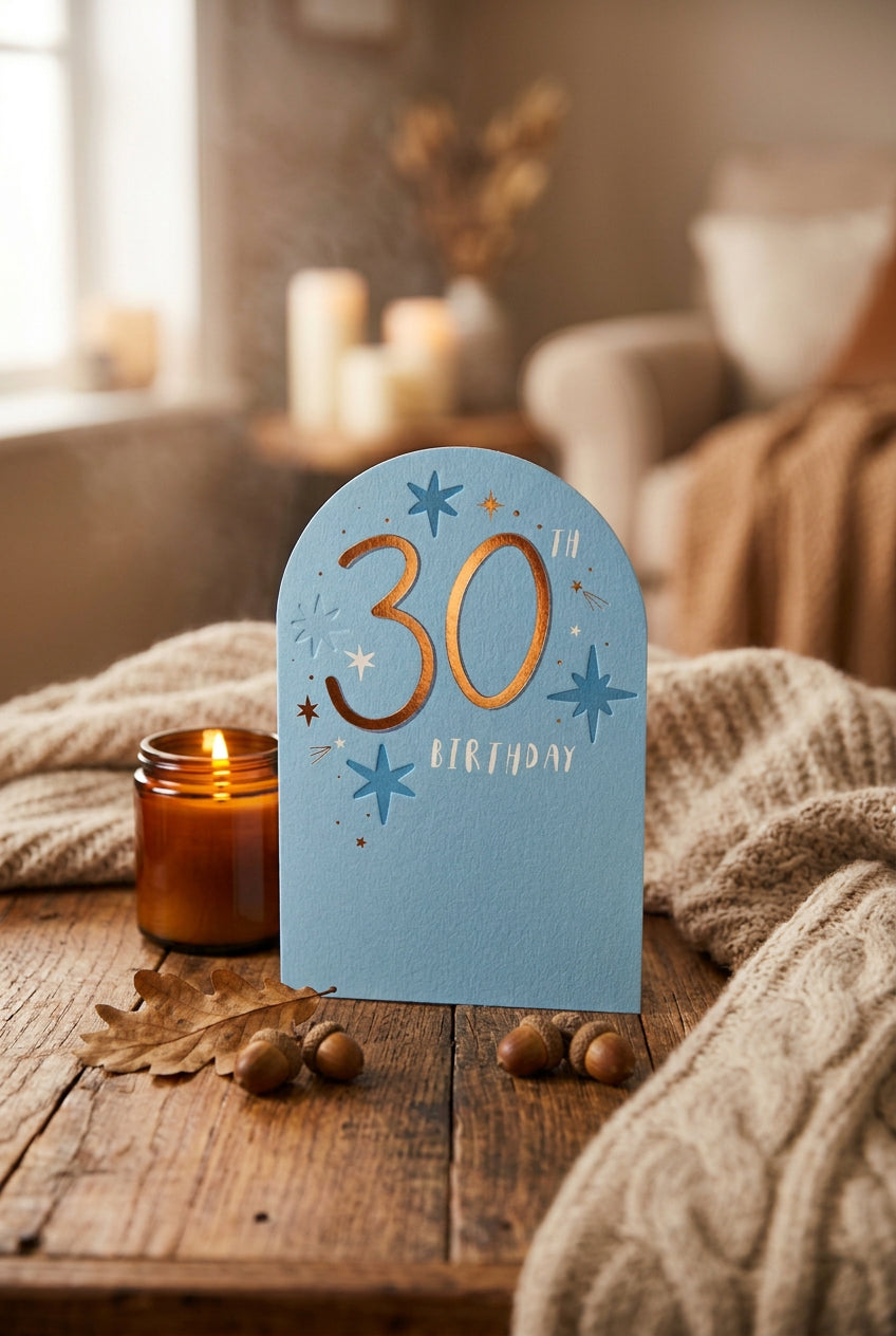 30th Birthday Card – Blue Arch & Stars