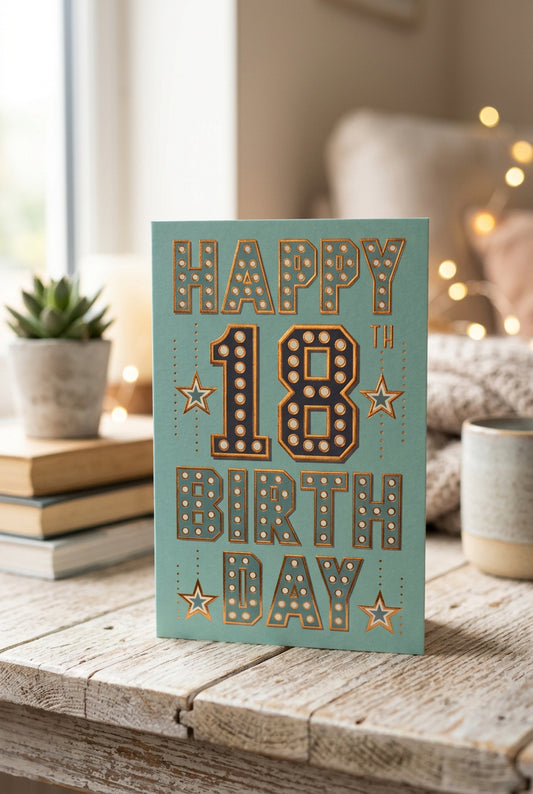 Happy 18th Birthday Card – Marquee Letters & Stars