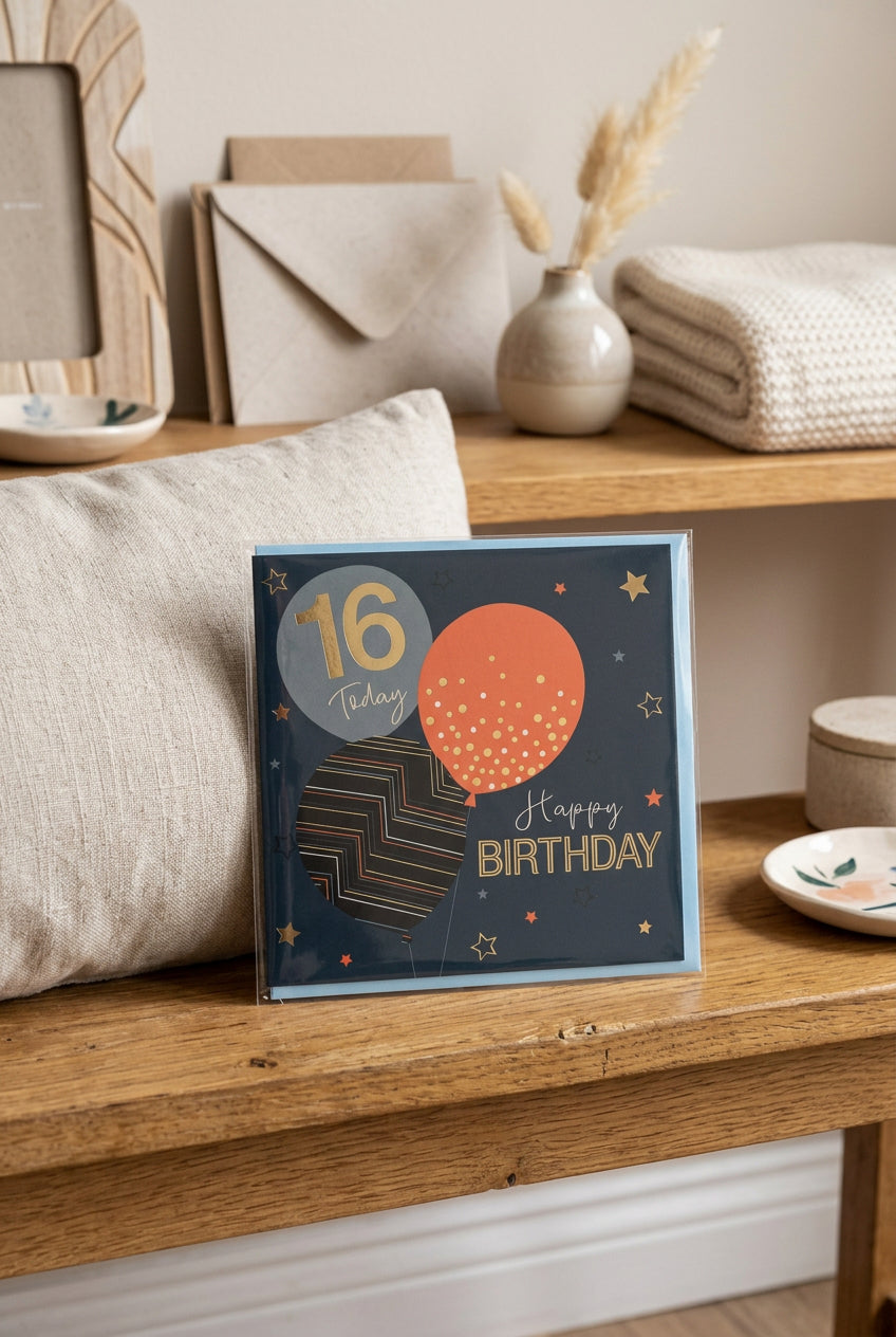 16 Today Birthday Card – Balloons & Stars