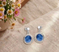 Celestial Enamel Circle Earrings - Silver & Blue