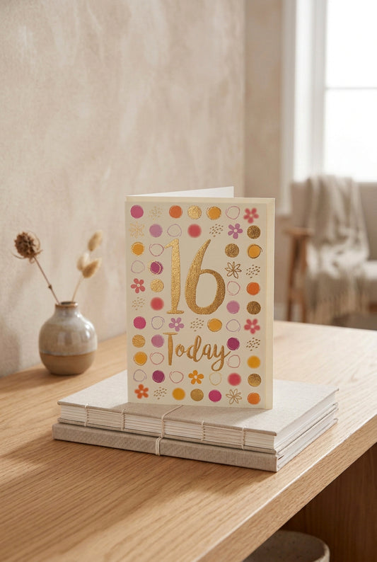 16 Today Birthday Card – Colourful Spots & Flowers