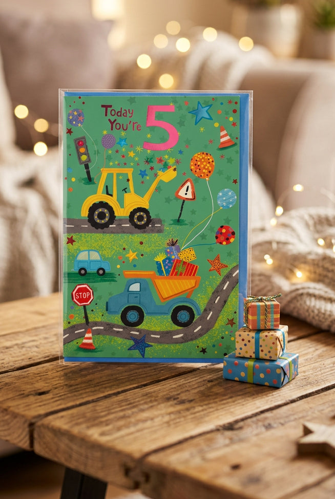 Today You’re 5 – Digger & Truck Birthday Card