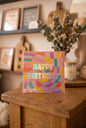 Happy Birthday Colourful Wavy Check Card