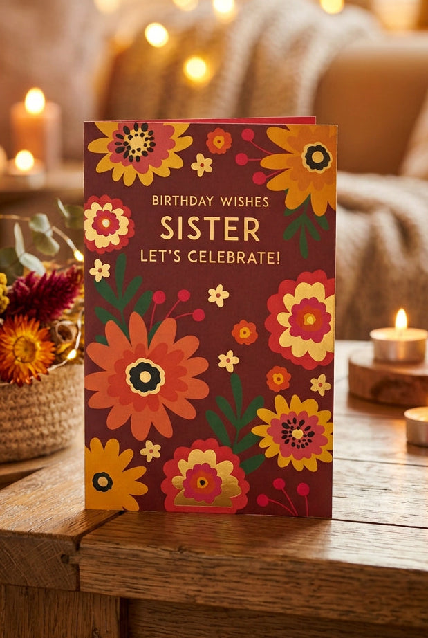 Birthday Wishes Sister – Let’s Celebrate! Floral Birthday Card