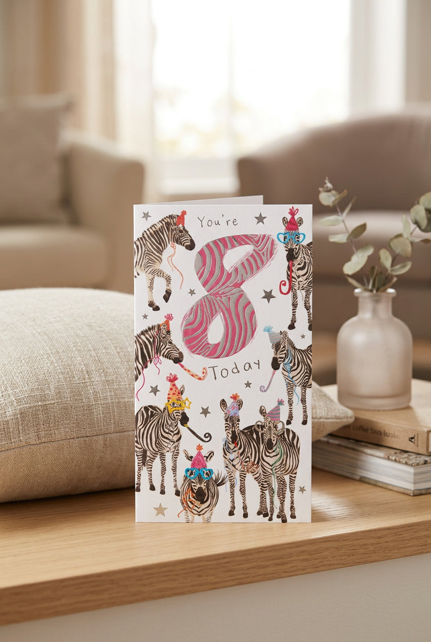You're 8 Today Zebra Birthday Greeting Card