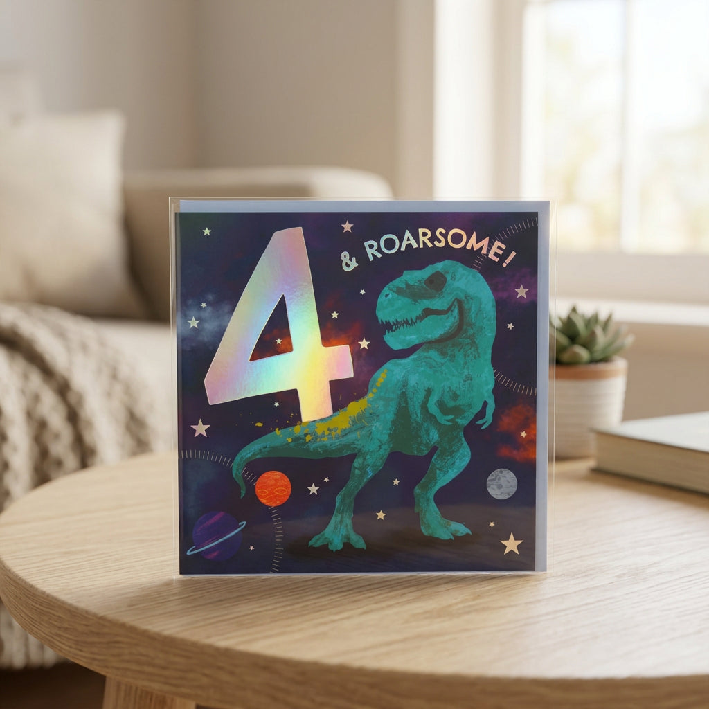 4 & Roarsome! Dinosaur Fourth Birthday Card