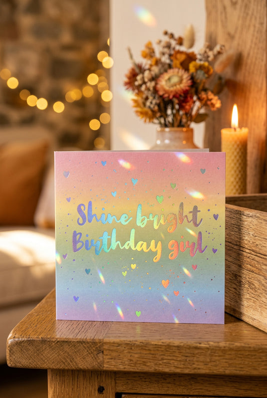 Shine Bright Birthday Girl Rainbow Card
