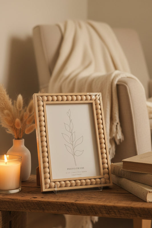 Light Wood Beaded Photo Frame, 18cm
