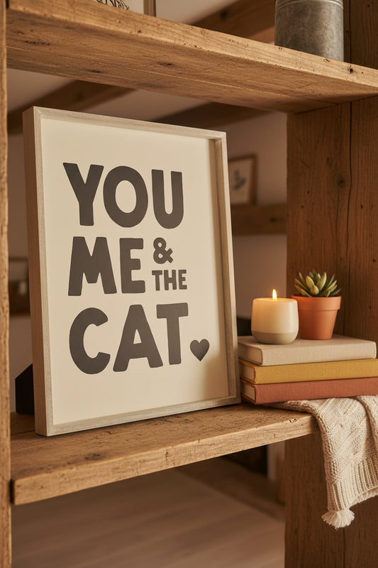 You, Me & The Cat Wooden Sign, 40cm