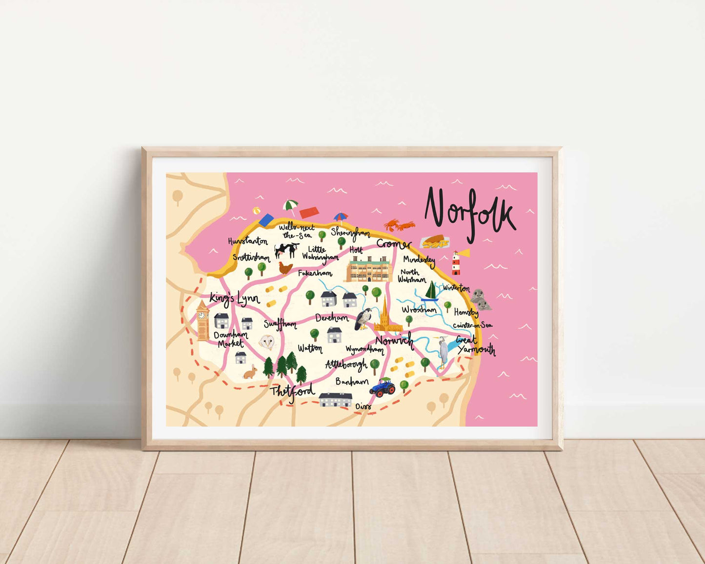 Norfolk Illustrated Map Art Print |A4