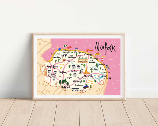 Norfolk Illustrated Map Art Print |A4