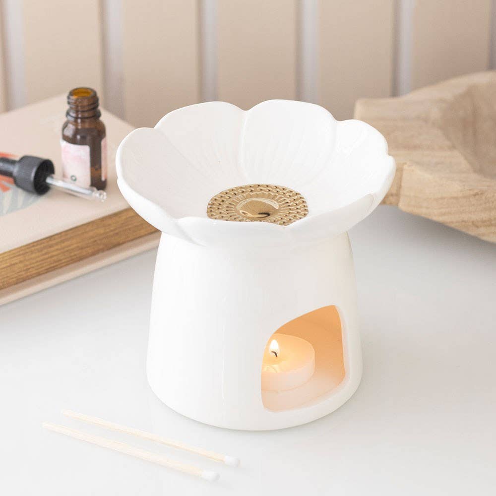White Peony Flower Oil Burner and Wax Warmer