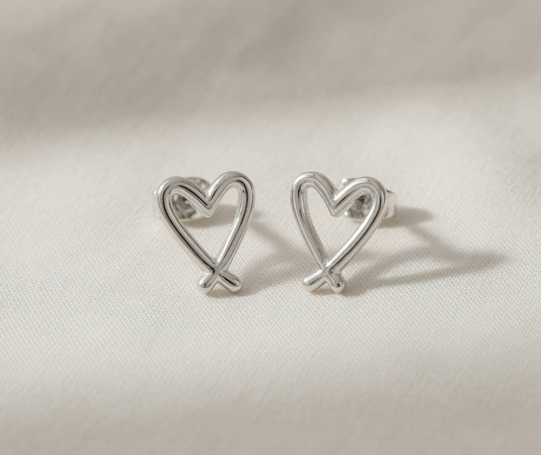 Heart Stud Earrings – Silver