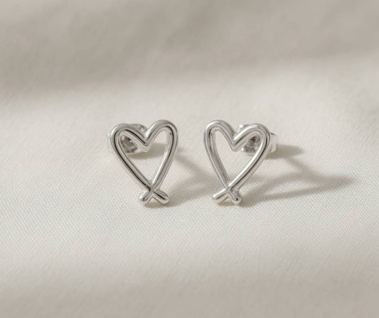 Heart Stud Earrings – Silver
