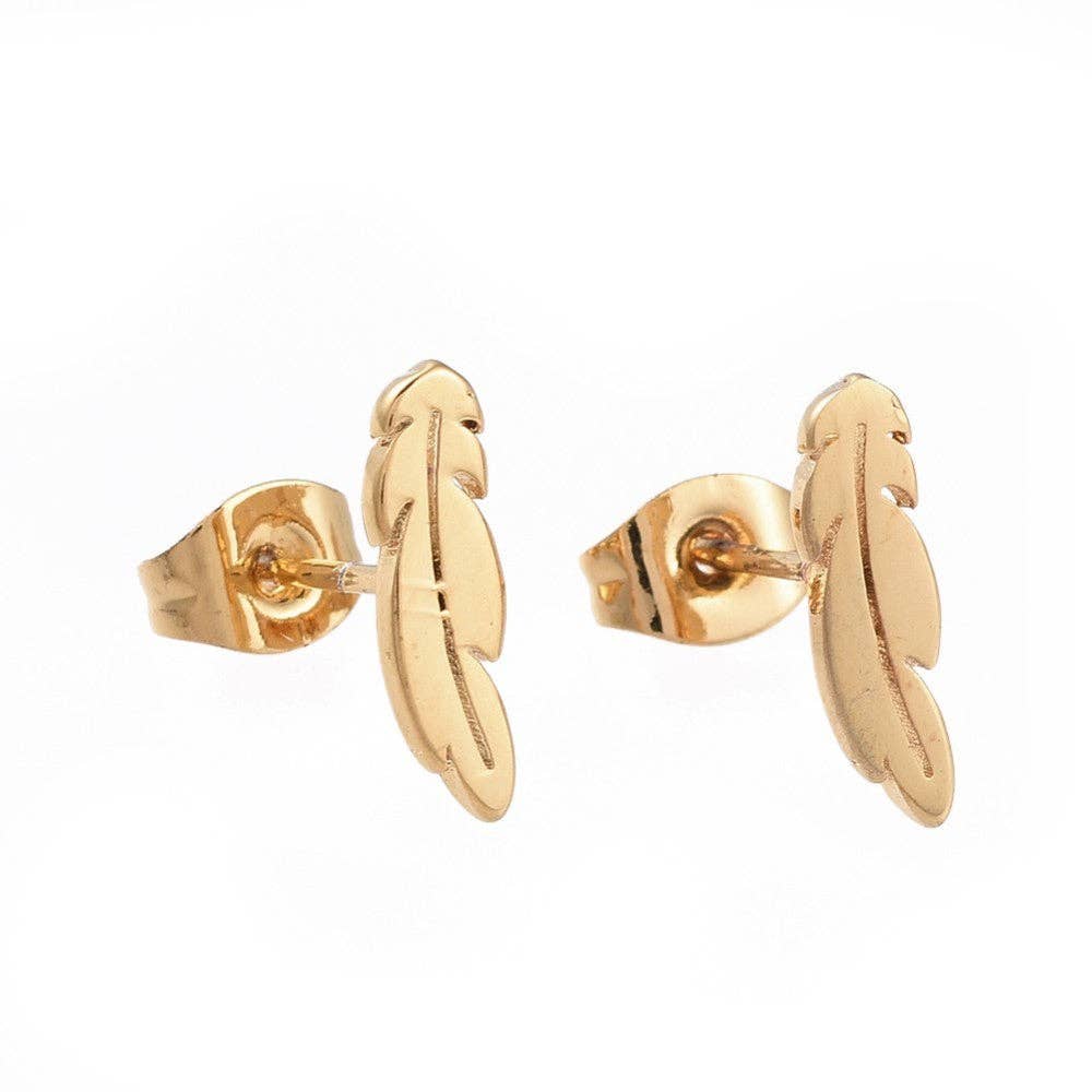 Golden Feathers - Stud Earrings