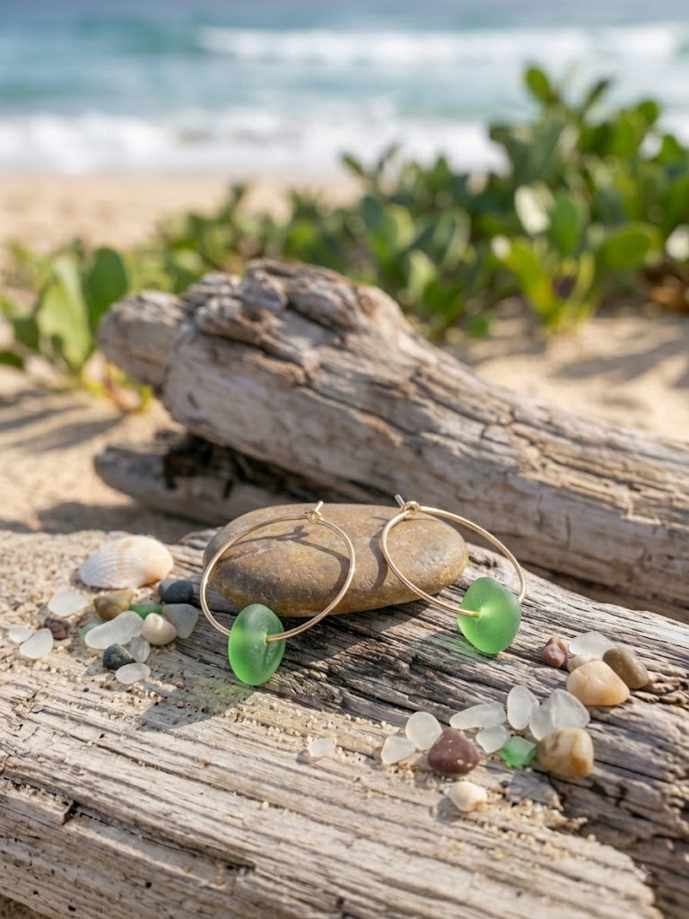 Laura Loos Sea Glass Green Hoop Earrings