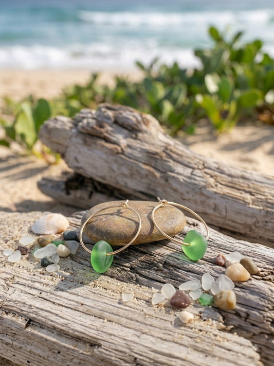 Laura Loo's Green Sea Glass Hoop Earrings – Gold
