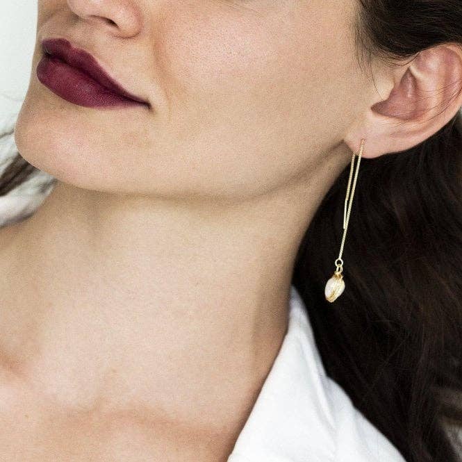 Hand Wrapped Fresh Water Pearl Long Chain Drop Earrings