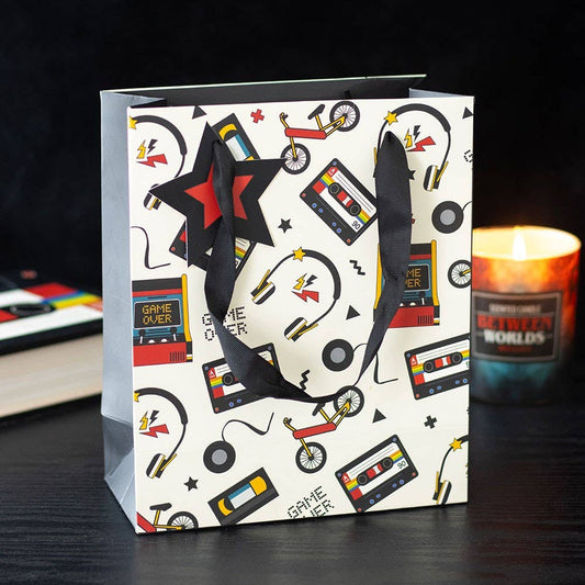 23cm Medium Retro 80s Arcade Print Gift Bag