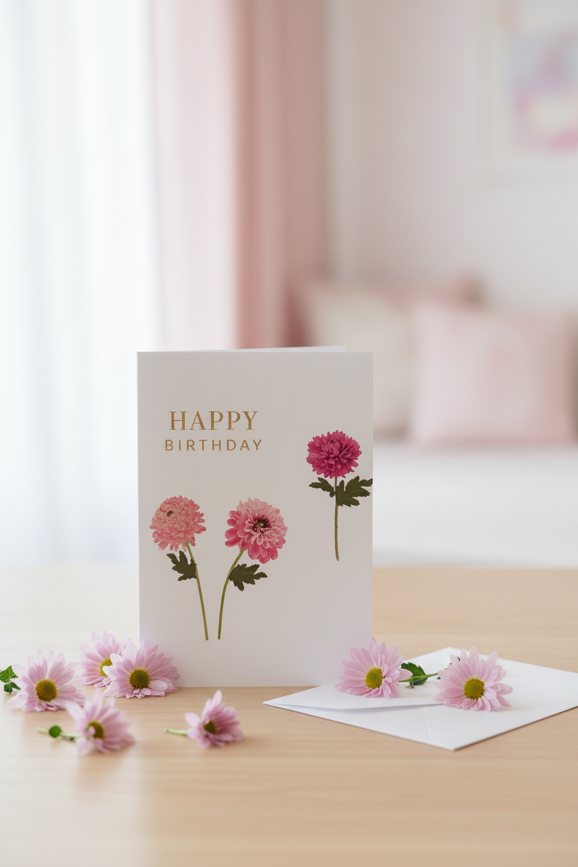 Happy Birthday Chrysanthemum Greeting Card Lifestyle