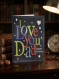 I Love You Dad Happy Birthday greeting card with multicoloured lettering on a dark navy background with stars