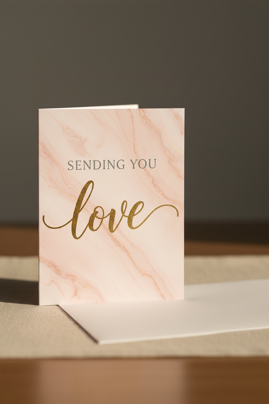 Sending You Love Card Blush Pink Marble Gold Foil