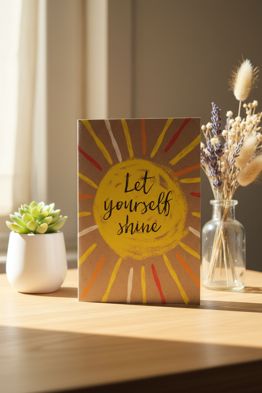 Let Yourself Shine card lifestyle image on wooden desk