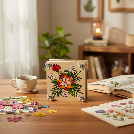 Retro Games Flower Press with floral design wooden boards and box packaging