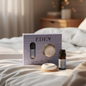 Eden Fresh Cotton gypsum stone diffuser on wooden coaster with fragrance oil in a cosy home setting