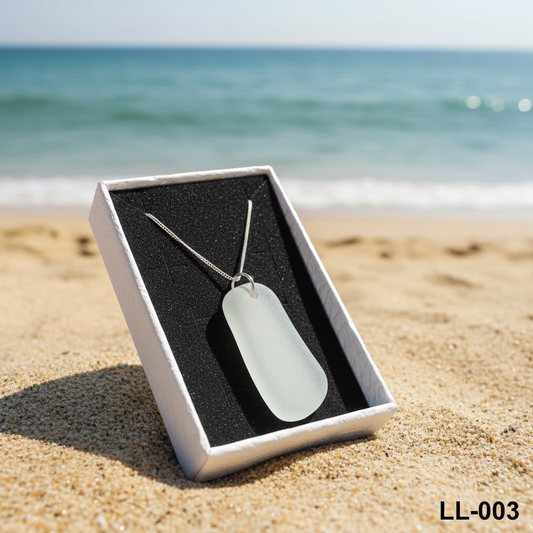 LL-003 Norfolk seaglass necklace on beach