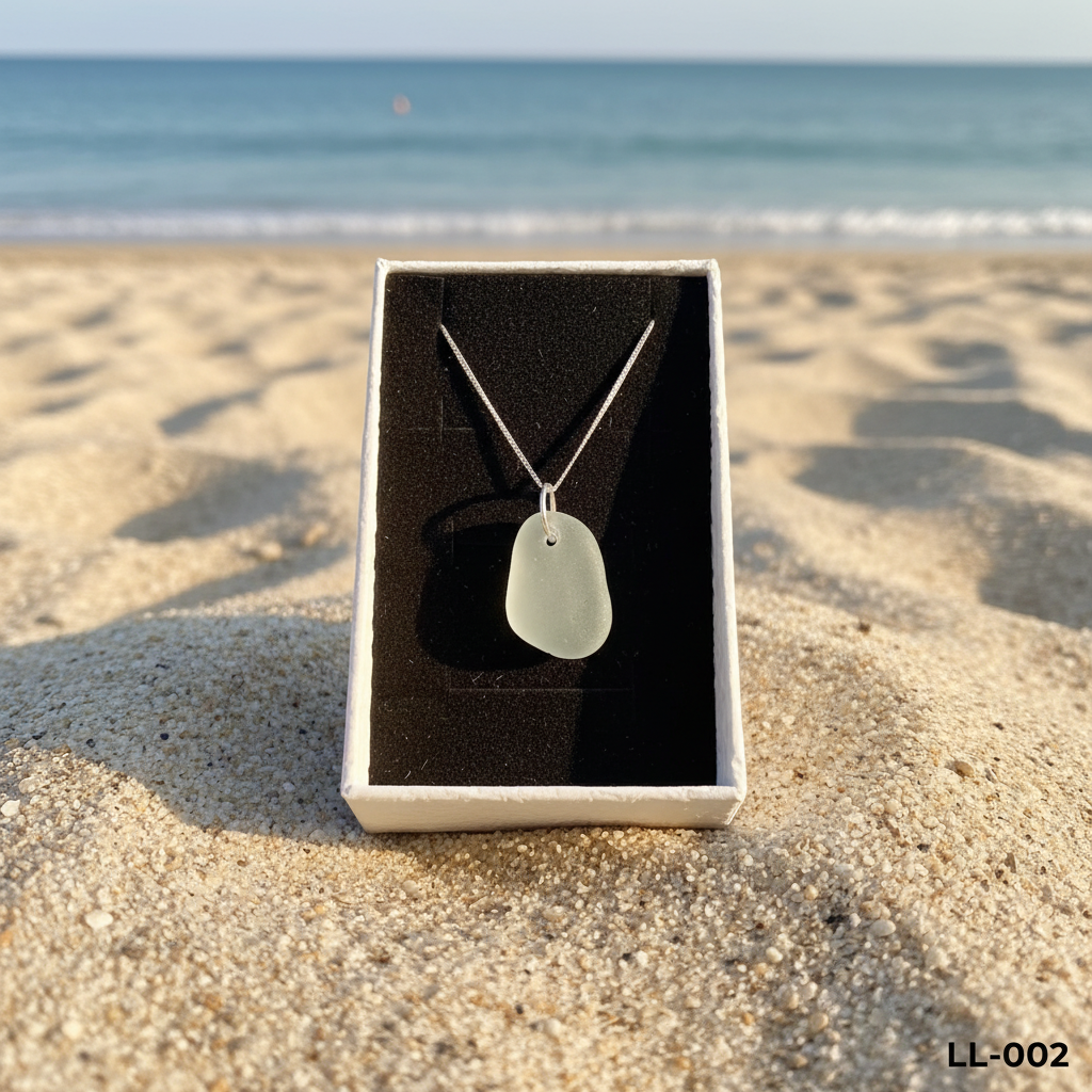 LL-002 Norfolk seaglass necklace on beach