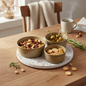 Terrazzo snack bowls set of 3 styled on a cosy kitchen table with nibbles