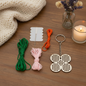 Stitch Your Own Daisy Wooden Keyring - kit contents including threads, needle and keyring
