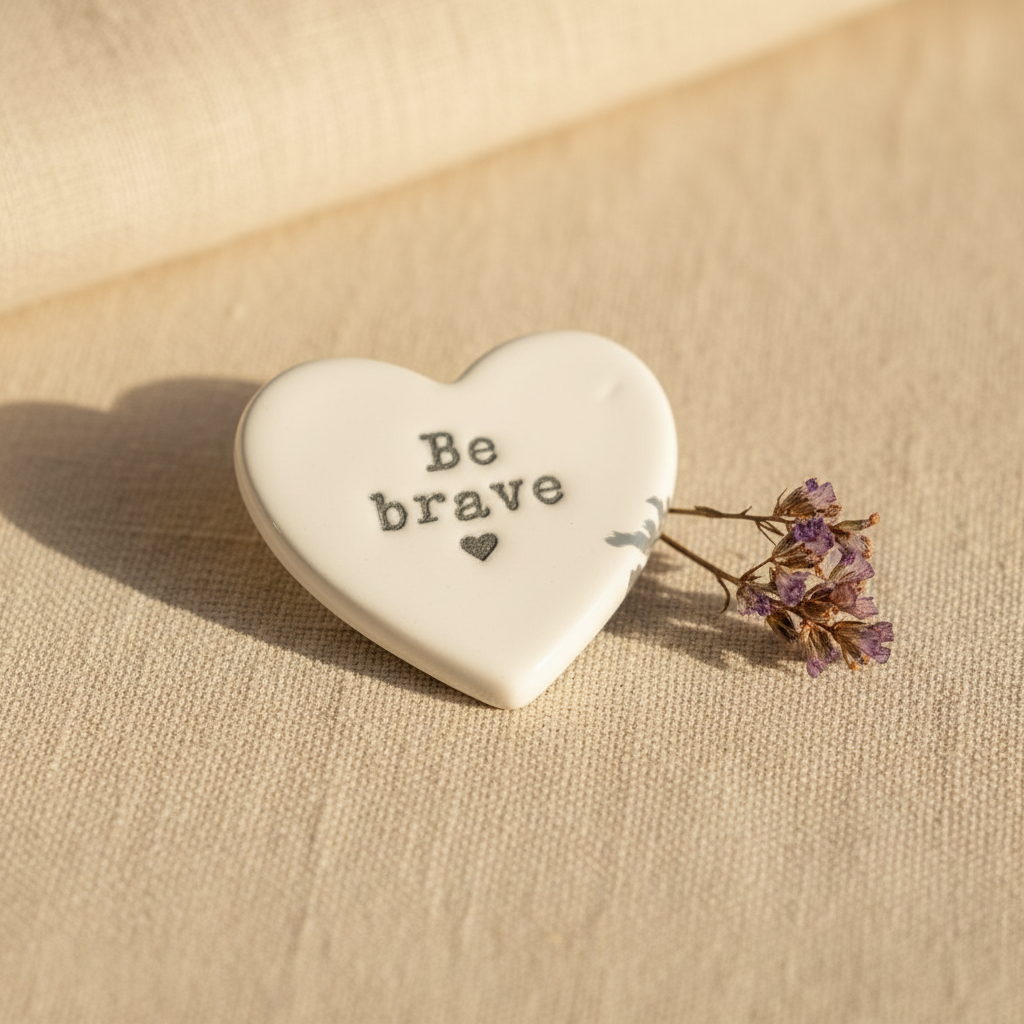 Be Brave ceramic heart token lifestyle