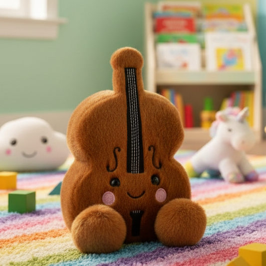 Palm Pal Vanessa Violin soft toy - brown plush violin with embroidered smiley face