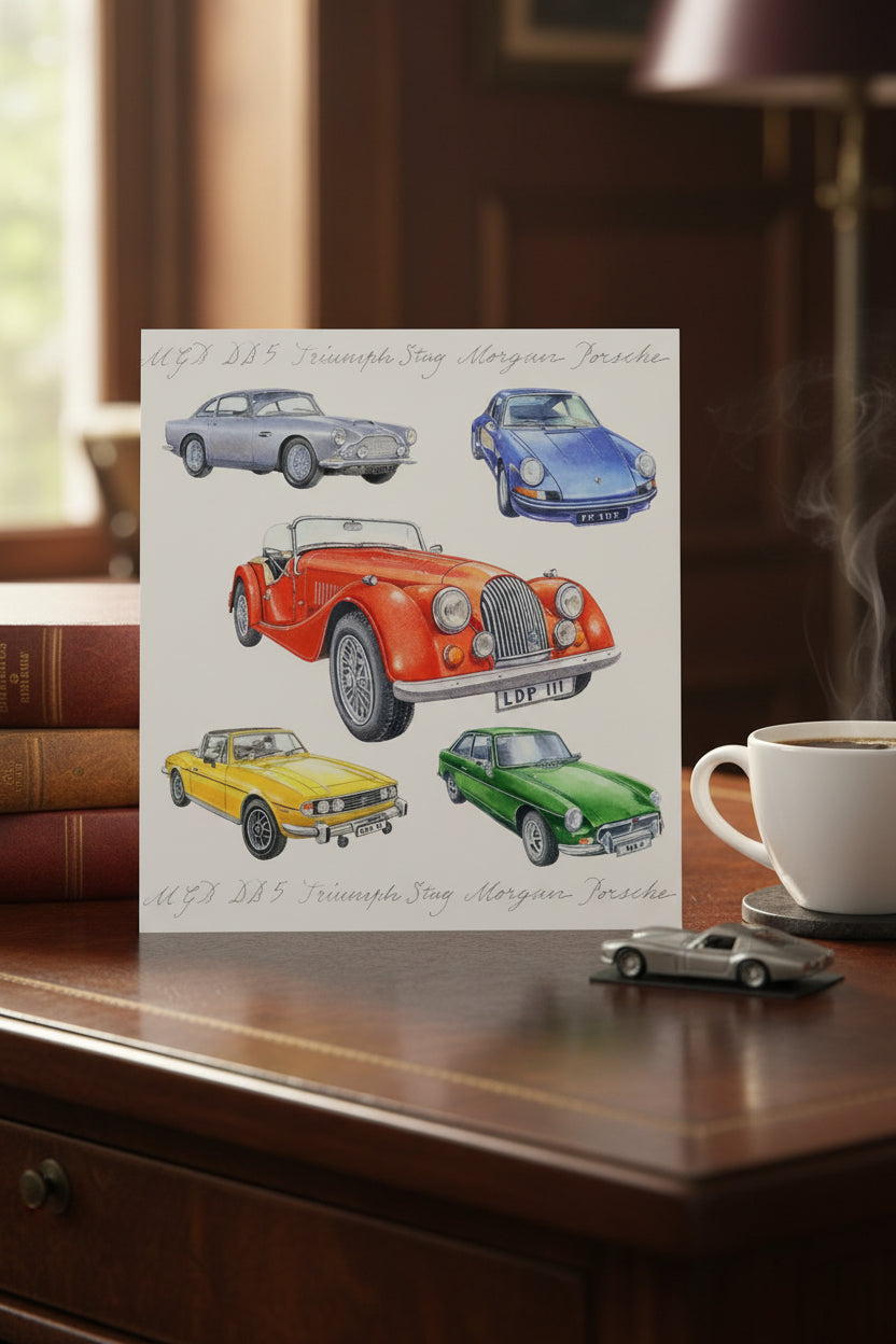 Classic Sports Car Greeting Card, 15cm